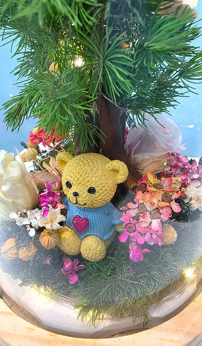 Teddy Sweetheart - Flower In Dome - Preserved Moss Artwork - Preserved Rose - Free Same Day Delivery - Florist Singapore - Well Live Florist