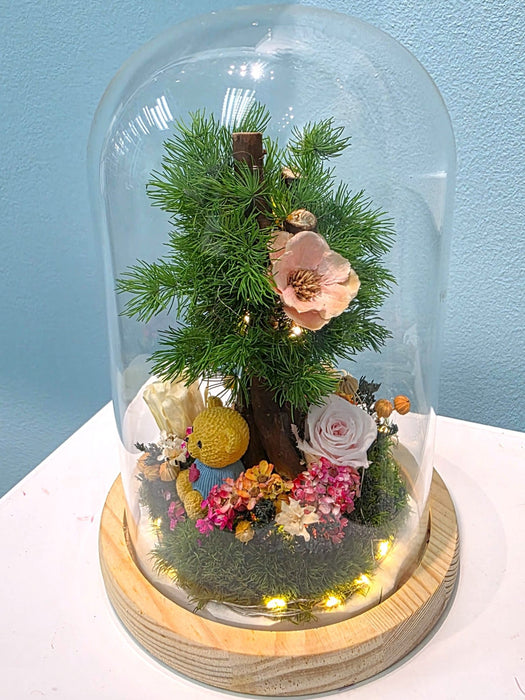 Teddy Sweetheart - Flower In Dome - Preserved Moss Artwork - Preserved Rose - Free Same Day Delivery - Florist Singapore - Well Live Florist
