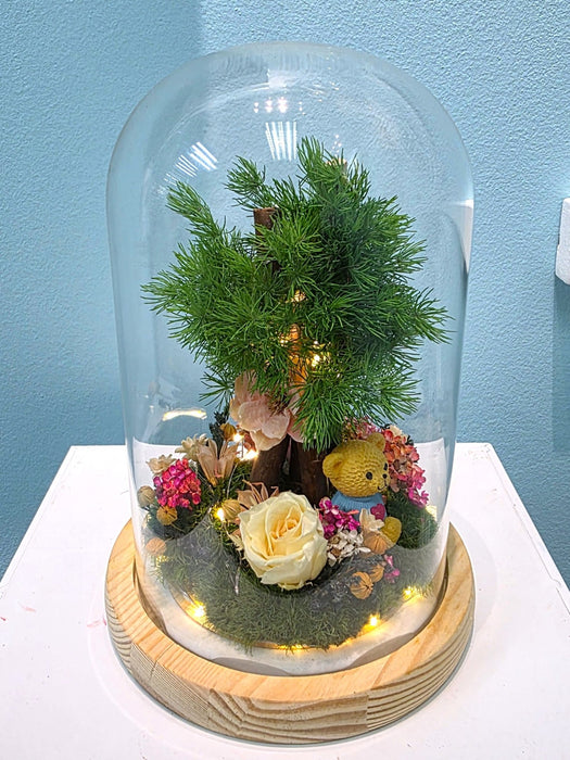 Teddy Sweetheart - Flower In Dome - Preserved Moss Artwork - Preserved Rose - Free Same Day Delivery - Florist Singapore - Well Live Florist