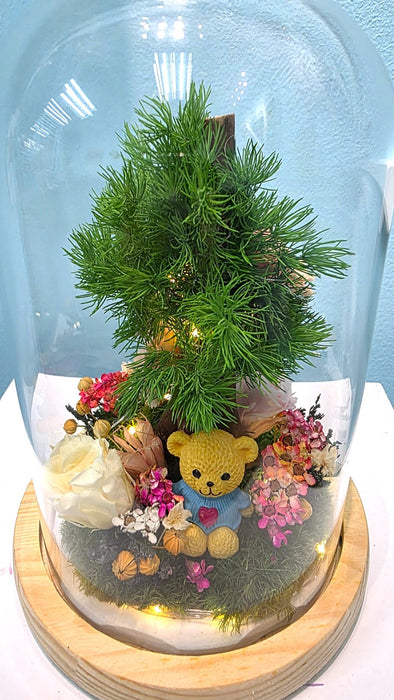 Teddy Sweetheart - Flower In Dome - Preserved Moss Artwork - Preserved Rose - Free Same Day Delivery - Florist Singapore - Well Live Florist