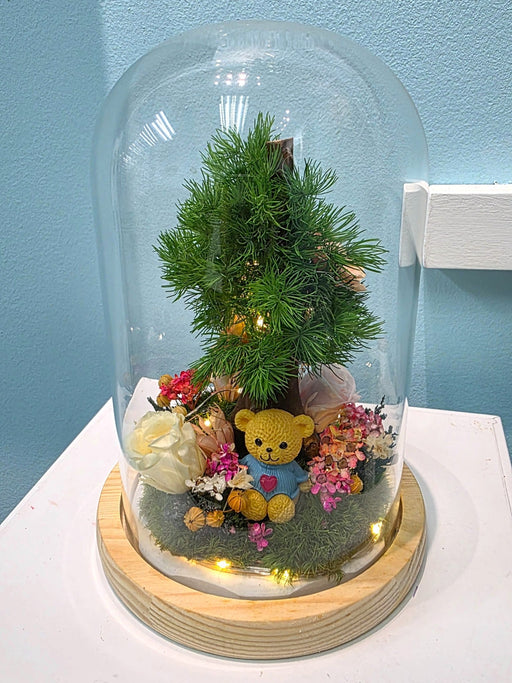 Teddy Sweetheart - Flower In Dome - Preserved Moss Artwork - Preserved Rose - Free Same Day Delivery - Florist Singapore - Well Live Florist