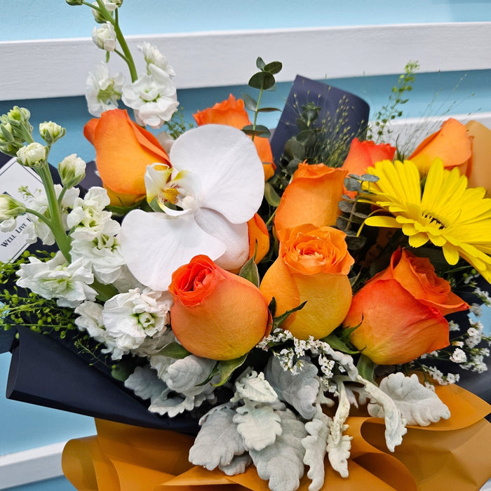 Tangerine Dream - Hand Bouquet - Gerbera - Hand Bouquet - Phalaenopsis - Well Live Florist