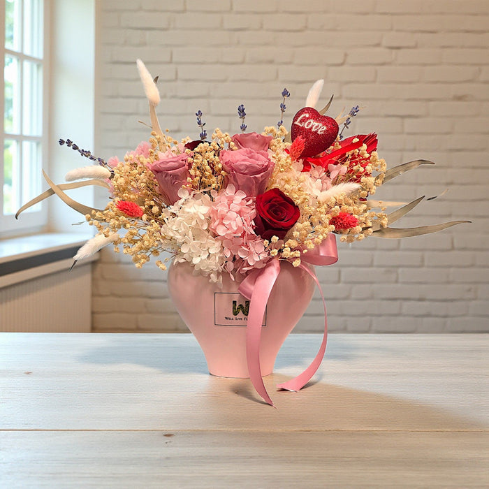 VD Couture Romance - Preserved Flower Vase Arrangement - Valentines Day Flower - Flower Delivery Singapore - Well Live Florist