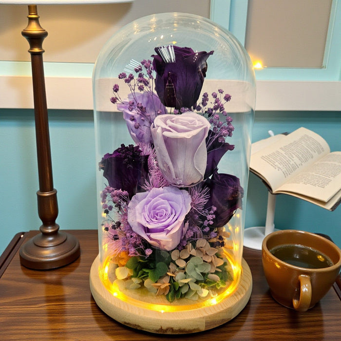 Eternal Lilac - Preserved Rose - Flower In Dome - Flower Delivery Singapore - Well Live Florist