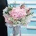 VD Pink Panache - Valentines Day - Fresh Roses Bouquet - baby's Breath - Free same Day Delivery - Well Live Florist