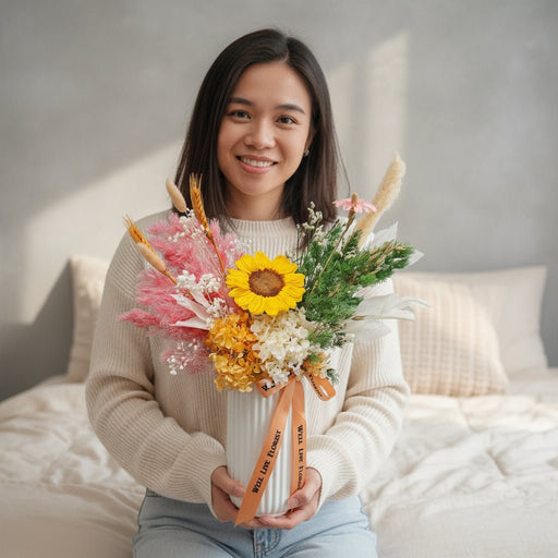 Ray Of Sunshine - Preserved Sunflower - Preserved Flower In Vase - Table Arrangement - Free Same Day Delivery - Florist Singapore - Well Live Florist