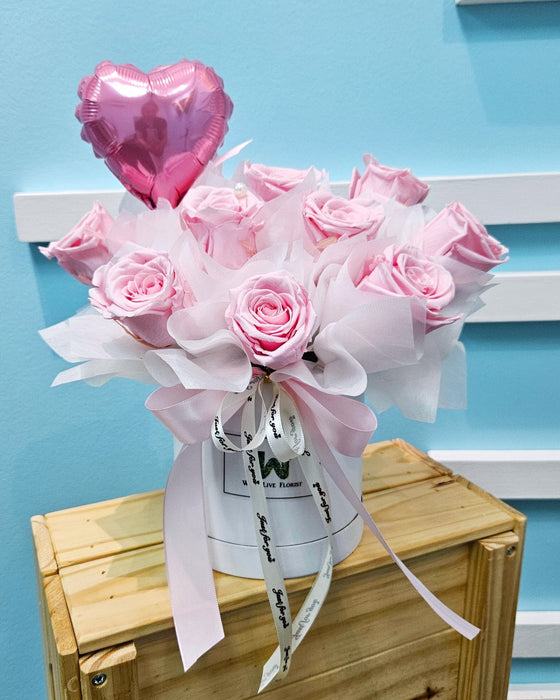 VD Romantic Retreat - Valentines Day Flower - Preserved Flower Box - Preserved Pink Rose - Free Same Day Delivery - Well Live Florist