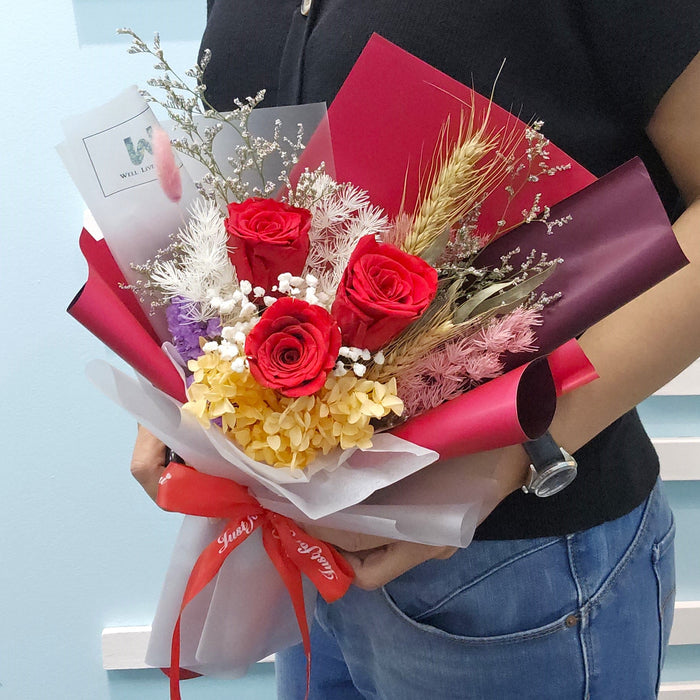 VD Rosso Amore - Preserved Rose Bouquet - Valentines Day Flower - Flower Delivery Singapore - Well Live Florist