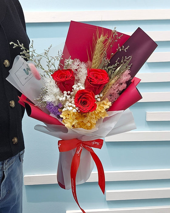 VD Rosso Amore - Preserved Rose Bouquet - Valentines Day Flower - Flower Delivery Singapore - Well Live Florist