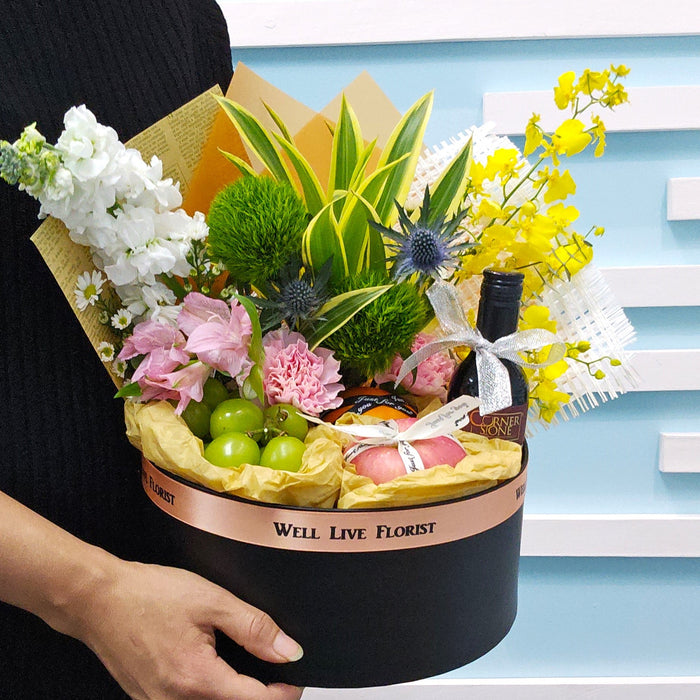 Vineyard Delight - Fruit Hamper - Flower Box - Free Same Day Delivery - Well Live Florist