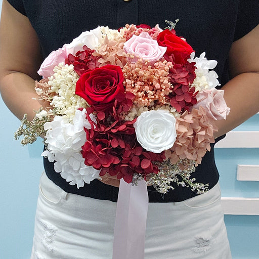 Vintage Glamour - Preserved Flower Bouquet - Wedding Flower - Roses - Hydrangea - Baby's Breath - Free Same Day Delivery - Well Live Florist