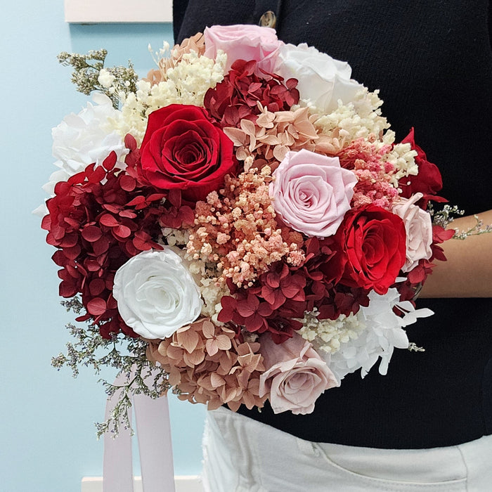 Vintage Glamour - Preserved Flower Bouquet - Wedding Flower - Roses - Hydrangea - Baby's Breath - Free Same Day Delivery - Well Live Florist