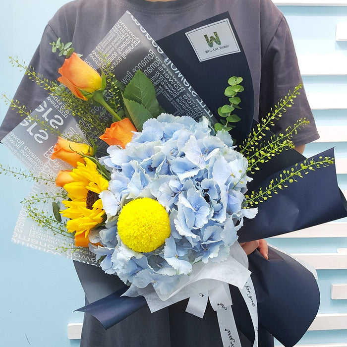 Whimsy Mix - Hydrangea Hand Bouquet - Fresh Flower - Flower Delivery Singapore - Well Live 