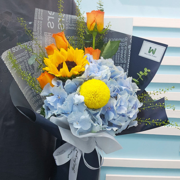 Whimsy Mix - Hydrangea Hand Bouquet - Fresh Flower - Flower Delivery Singapore - Well Live 