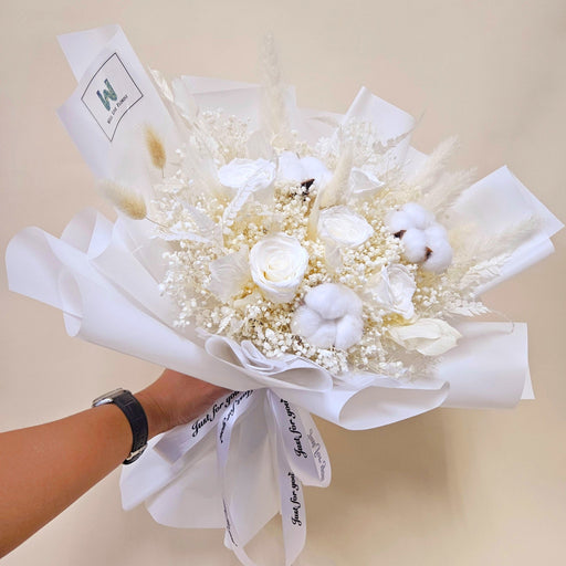 Beauty Of White - Preserved Flower Bouquet - Preserved White Rose - Hand Bouquet - Flower Bouquet - Flower Delivery Singapore - Well Live Florist