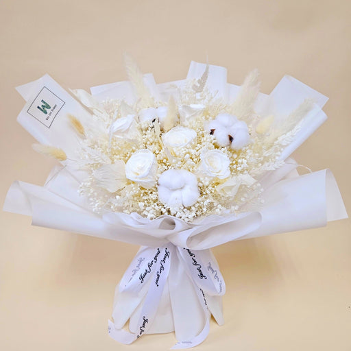 Beauty Of White - Preserved Flower Bouquet - Preserved White Rose - Hand Bouquet - Flower Bouquet - Flower Delivery Singapore - Well Live Florist
