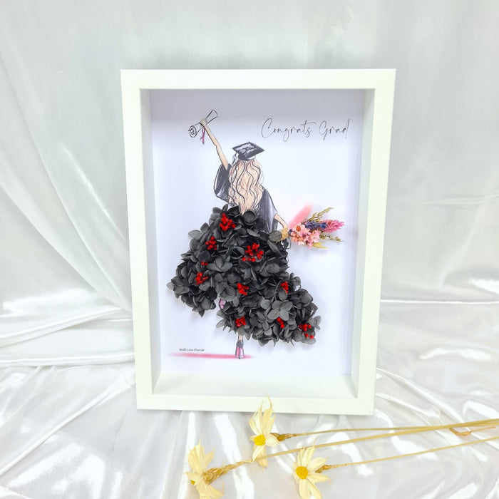 Cap And Gown preserved hydrangea floral artwork frame
