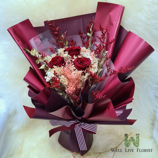 Glory - Preserved Red Rose Bouquet - Everlasting Flower Bouquet - Flower Delivery Singapore - Well Live Florist