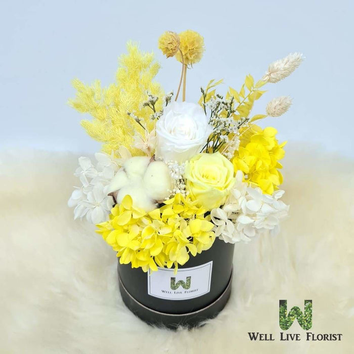 Phoebe - Preserved Flower Box Arrangement - Yellow Color Theme - Flower Box - Flower Delivery Singapore - Well Live Florist