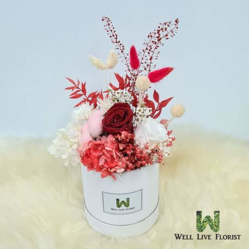 Phoebe - Preserved Flower Box Arrangement - Red Color Theme - Flower Box - Flower Delivery Singapore - Well Live Florist