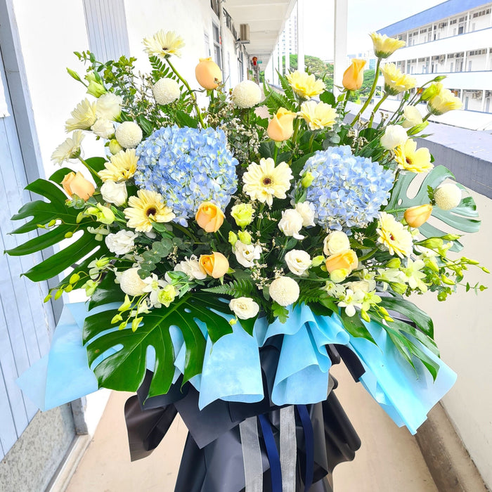 Rest Peacefully - Condolence Flower Stand - Fresh Flower - Free Same Day Delivery - Florist Singapore - Well Live Florist