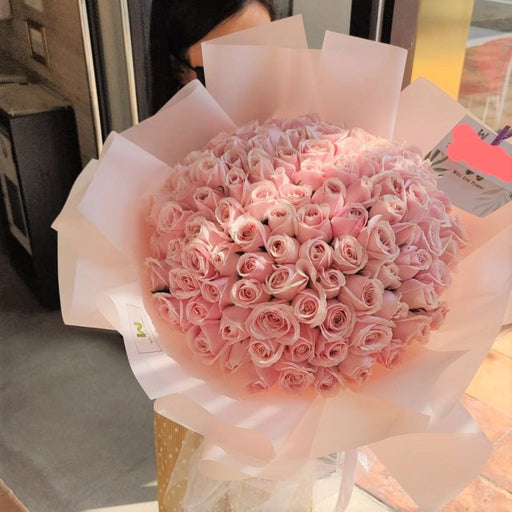 Sweet Smile - 99 Pink Rose Bouquet - Flower Delivery Singapore - Well Live Florist
