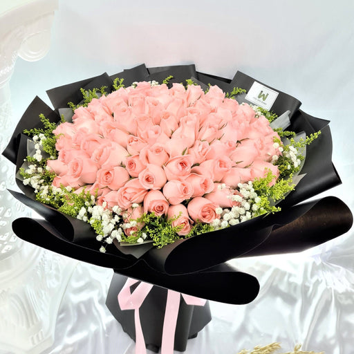 Timeless Romance - 99 Pink Rose Bouquet - Birthday Bouquet - Flower Delivery Singapore - Well Live Florist