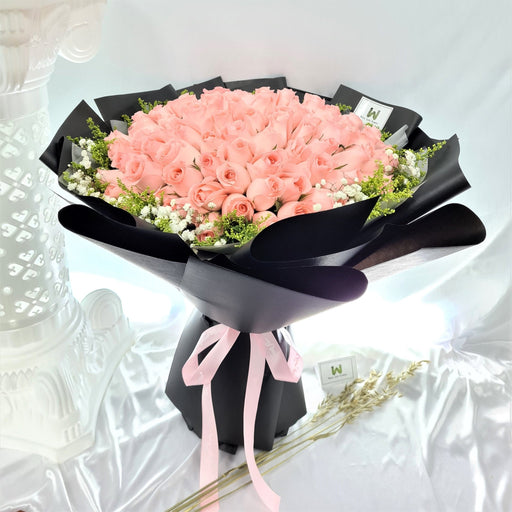 Timeless Romance - 99 Pink Rose Bouquet - Flower Delivery Singapore - Well Live Florist