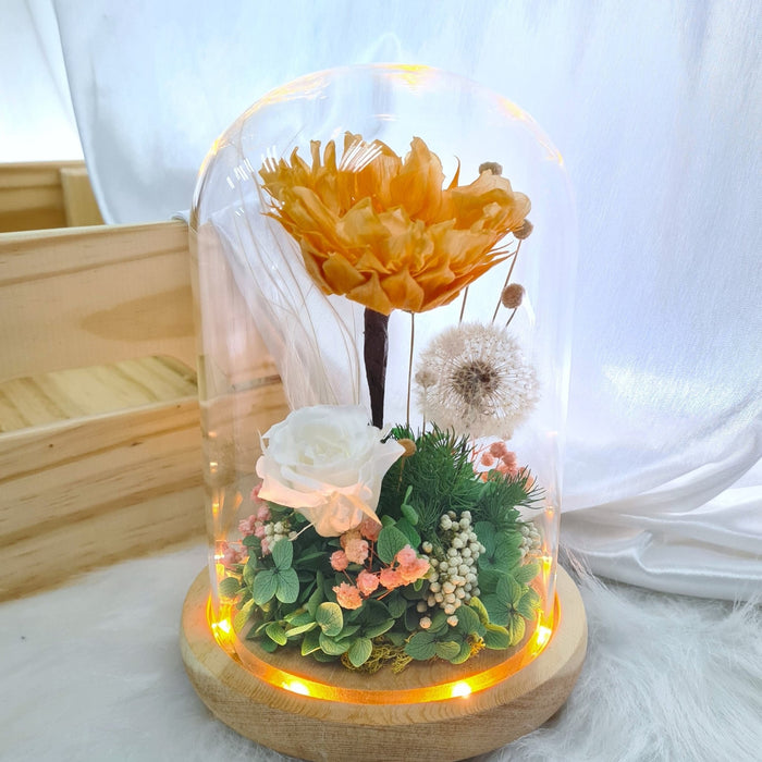 Vera - Preserved Sunflower - Flower In Dome - Preserved Roses - Preserved Hydrangea - Free Same Day Delivery - Florist Singapore - Well Live Florist