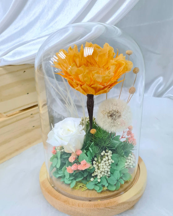 Vera - Preserved Sunflower - Flower In Dome - Preserved Roses - Preserved Hydrangea - Free Same Day Delivery - Florist Singapore - Well Live Florist