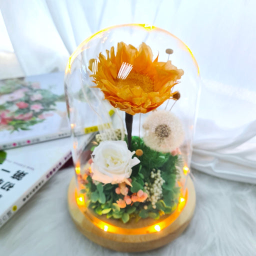Vera - Preserved Sunflower - Flower In Dome - Preserved Roses - Preserved Hydrangea - Free Same Day Delivery - Florist Singapore - Well Live Florist