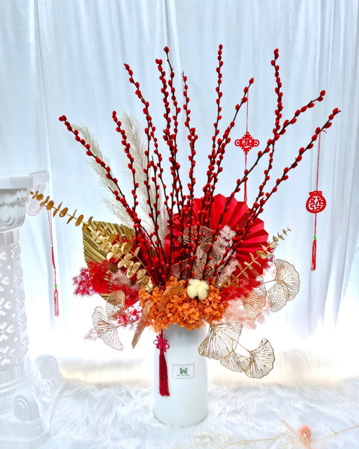 CNY flower - Chinese New Year Flower - Preserved Flower - Flower In Vase - Free Same Day Delivery - Florist Singapore - Well Live Florist