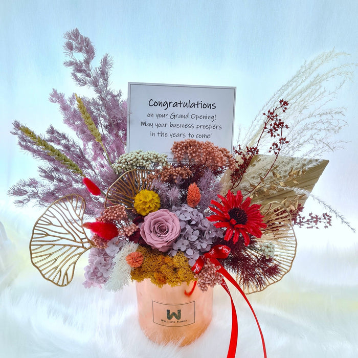 Gorgeous grand opening preserved flower table arrangement 