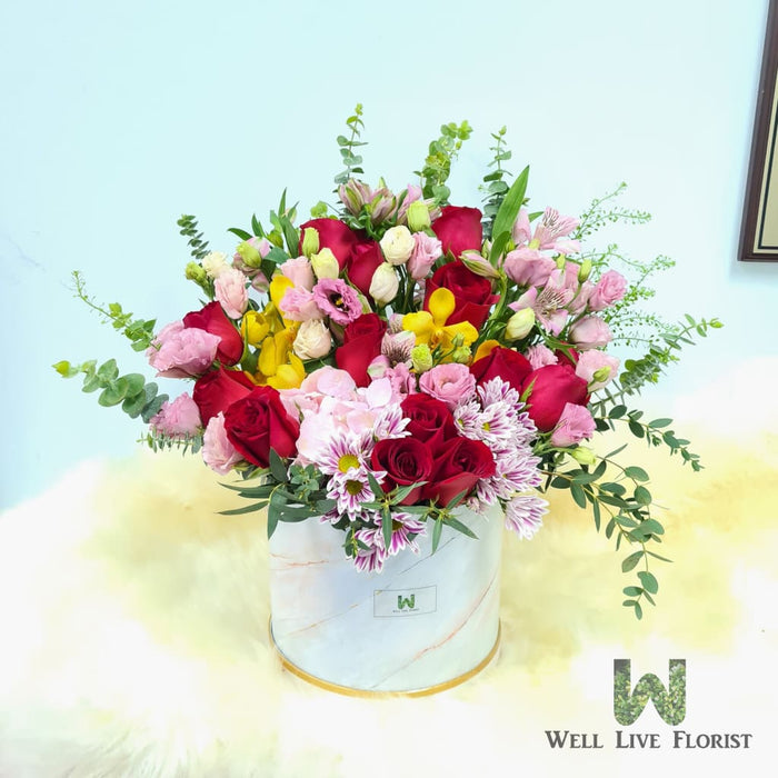Amelia - Flower Box - Eustoma - Roses - Orchid - Hydrangea - Well Live Florist
