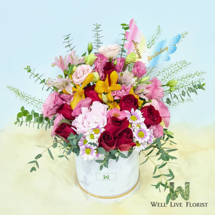 Amelia - Flower Box - Eustoma - Roses - Orchid - Hydrangea - Well Live Florist