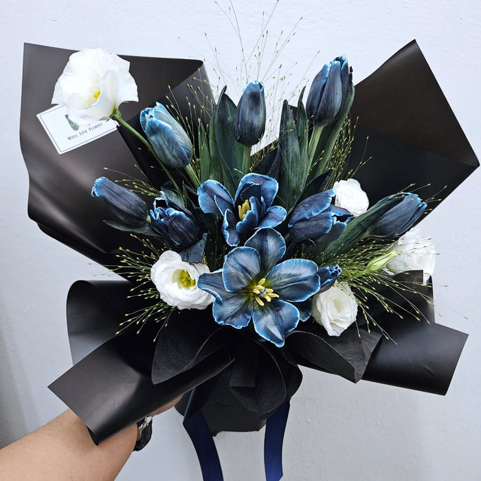 Cerulean Splendor - Blue Tulip Hand Bouquet - Tulip bouquet - Flower Delivery Singapore - Well Live Florist
