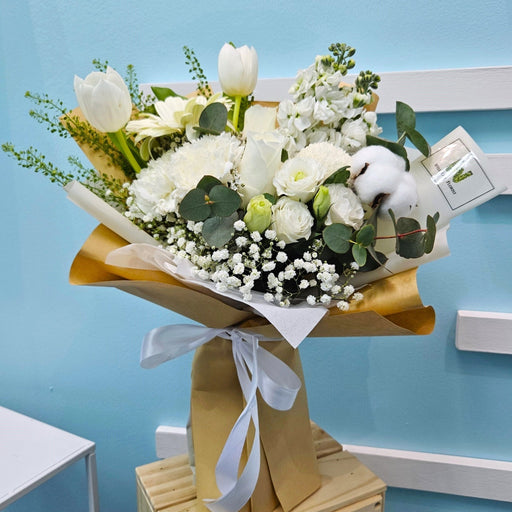 Arctic Romance - Hand Bouquet - Tulip - Carnation - Eustoma - Well Live Florist - Flower Delivery Singapore - Florist Singapore - Flower bouquet