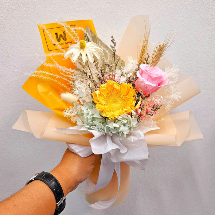Be Bright Sunny - Preserved Sunflower Hand Bouquet - Preserved Flower Bouquet - Flower Delivery Singapore - Well Live Florist