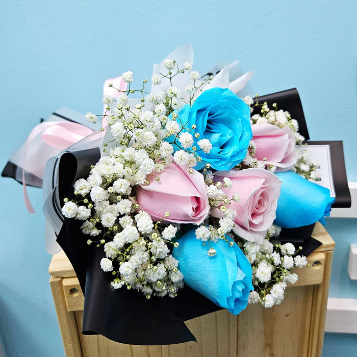 Blueberry Blush - Rose Hand Bouquet - Blue Rose - Pink Rose - Flower Delivery Singapore - Well Live Florist