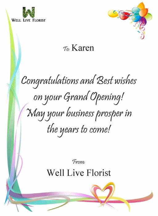 Grand opening flower stand message card
