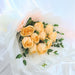 Exquisite hand bouquet of classy fresh roses and foliage.