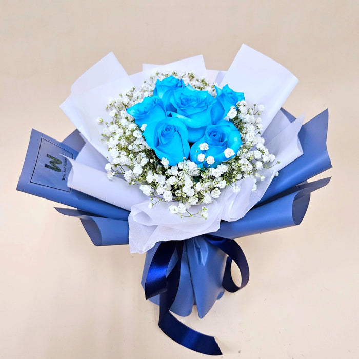 Blue Mirage - Blue Rose Hand Bouquet - Flower Bouquet - Flower Delivery Singapore - Well Live Florist