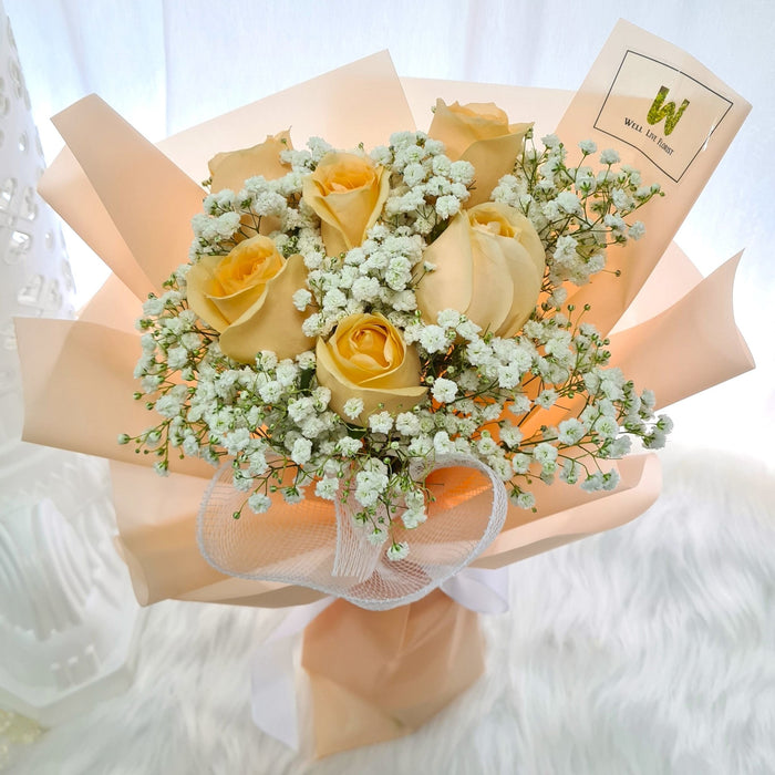 Bubbly Blossom - Champagne Rose Hand Bouquet - Flower Bouquet - Flower Delivery Singapore - Well Live Florist