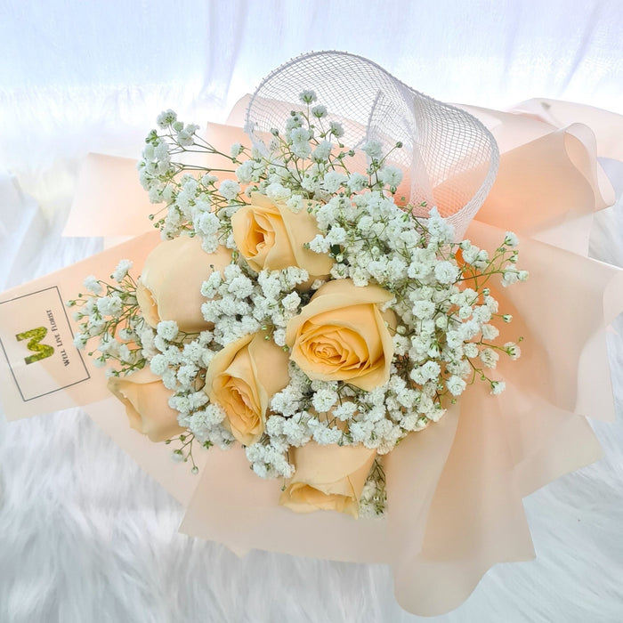 Bubbly Blossom - Champagne Rose Hand Bouquet - Flower Bouquet - Flower Delivery Singapore - Well Live Florist