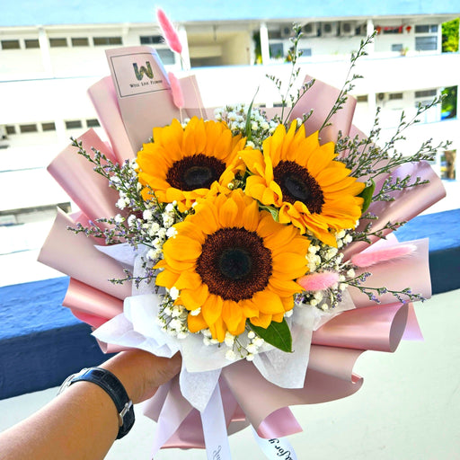 Glowing Sunshine - Hand Bouquet - baby breath - Hand Bouquet - Sunflower - Well Live Florist
