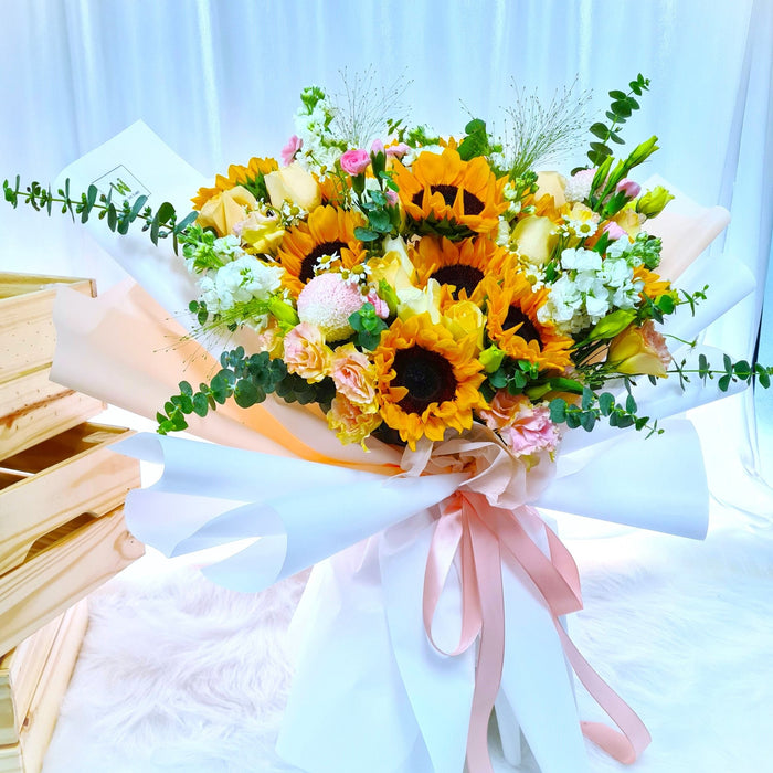 Golden Bloom - Sunflower Hand Bouquet - Flower Bouquet - Flower Delivery Singapore - Well Live Florist