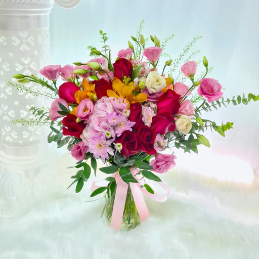 Flower in vase, fresh flower, rose, orchid, hydrangea
