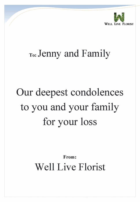 Condolence flower stand message card