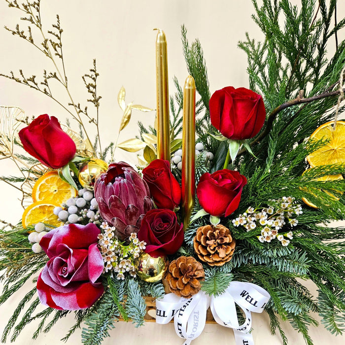 Joyful Yuletide - Christmas - Christmas Wreath - Red Roses - Well Live Florist