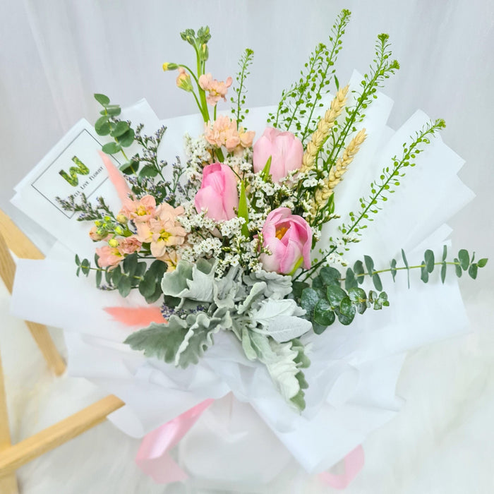Sweet Devotion - Tulip Hand Bouquet - Flower Bouquet - Flower Delivery Singapore - Well Live Florist